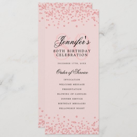 80e Verjaardag Programma Menu Bedankt Roos Gold Bl (Voorkant / Achterkant)