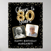80e verjaardag Proost op 80 jaar 2 Foto's Zwart Poster (Voorkant)