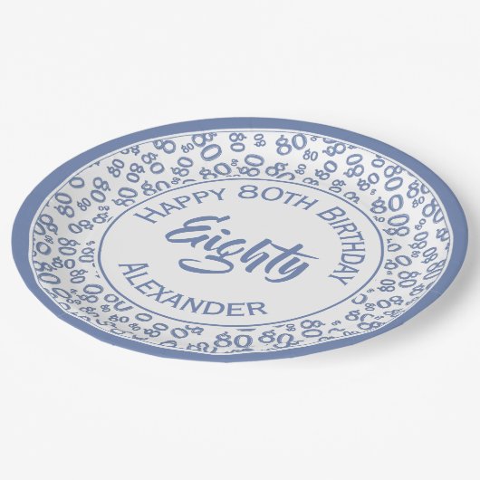 80e verjaardag Random Number Pattern Blue/White Papieren Bordje (Gekanteld)