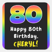 80e verjaardag: Regenboogspectrum # 80, Aangepaste Vierkante Sticker (Voorkant)