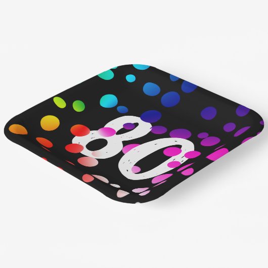 80e verjaardag RegenboogStippen op zwart Papieren Bordje (Gebogen)