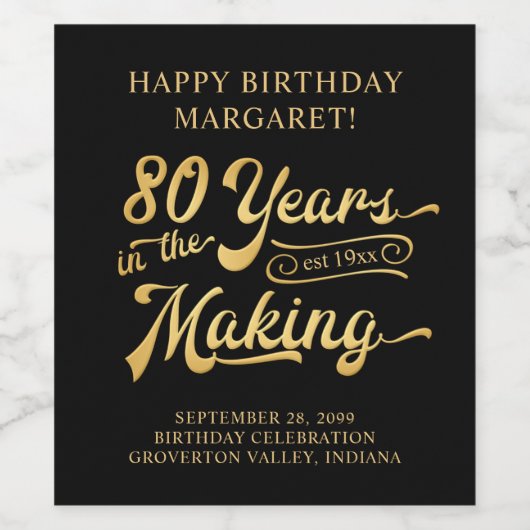 80e verjaardag Retro jaren in de maak naam Wijn Etiket (Enkel label)