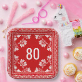 80e verjaardag Rode Bandana Papieren Bordje (Feest)