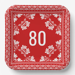 80e verjaardag Rode Bandana Papieren Bordje
