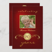 80e verjaardag - Rode & goudmonogram Kaart (Voorkant / Achterkant)