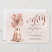 80e verjaardag Roos Gold Cake Invitation Kaart (Voorkant)