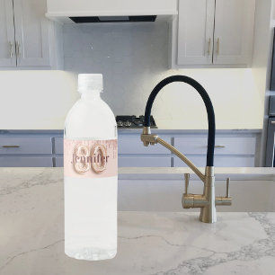 80e verjaardag roos goud glitter druppelt naam waterfles etiket
