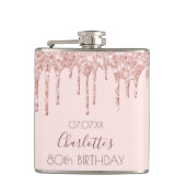 80e verjaardag roos goud glitter druppelt roze heupfles (Voorkant)