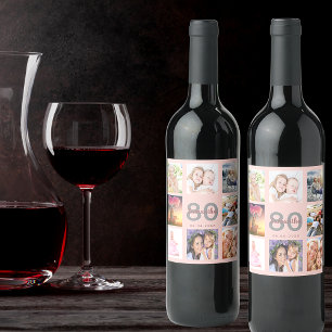 80e verjaardag roos gouden foto collage wijn etiket