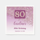 80e Verjaardag  Roos Gouden Glitter Servet (Voorkant)