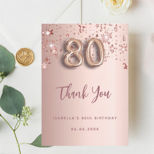 80e verjaardag roos gouden roze sterren bedankkaart