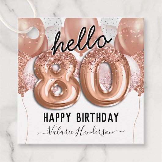 80e verjaardag Roze ballonnen Bedankjes Labels (Voorkant)