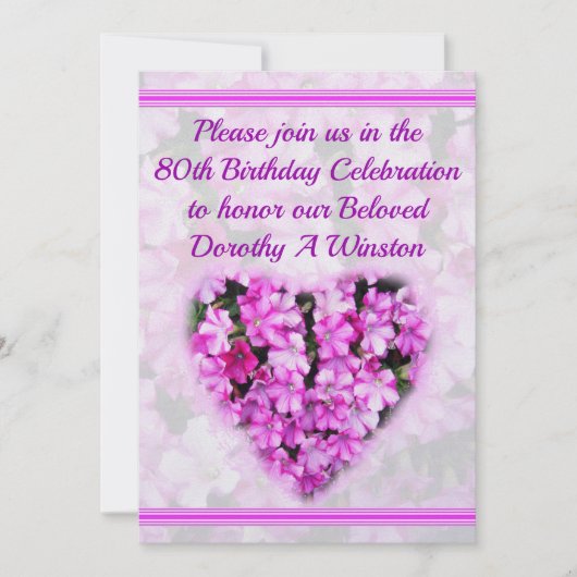 80E VERJAARDAG ROZE BLOEMEN VERJAARDAG UITNODIGING (Voorkant)