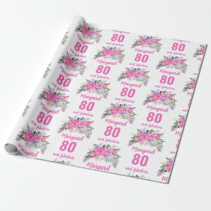 80e verjaardag roze floral cadeaupapier