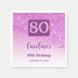 80e Verjaardag Roze Glitter Servetten