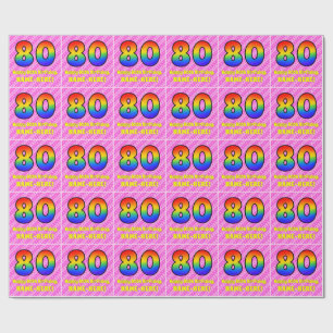 80e verjaardag: roze strips & harten, regenboognr. cadeaupapier