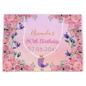 80e verjaardag roze vioolvogel groot cadeauzakje (Voorkant)