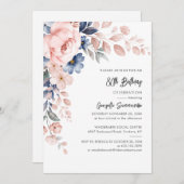 80e verjaardag script roze bloemenfeestje kaart (Voorkant / Achterkant)