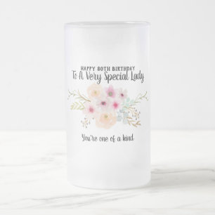 80e verjaardag Speciale dame Unieke bloemen Matglas Bierpul