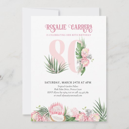 80e verjaardag Tropisch Roze Protea Nummer 80 Kaart (Voorkant)