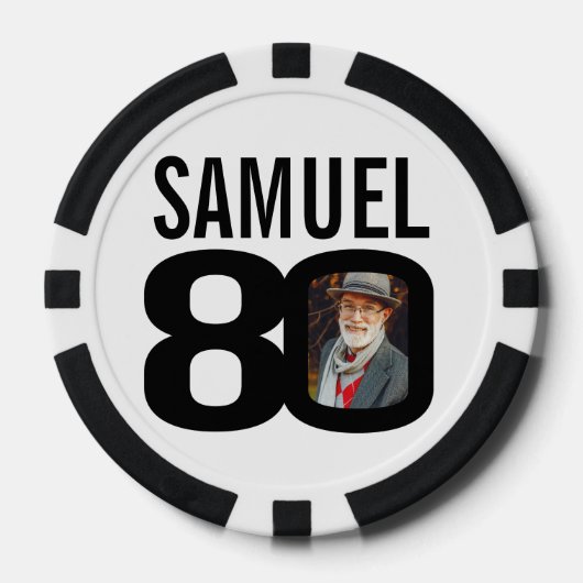 80e verjaardag twee aangepaste foto's zwart-wit poker chips (Voorkant)