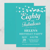 80e verjaardag uitnodiging Aqua Turquoise Fabulous (Voorkant / Achterkant)