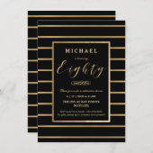 80e verjaardag uitnodiging - Goud, Elegant Manneli (Voorkant / Achterkant)