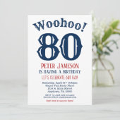 80e verjaardag Uitnodiging Mannen marineblauw (Staand voorkant)