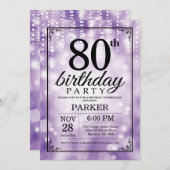 80e verjaardag uitnodiging Paarse glitter (Voorkant / Achterkant)