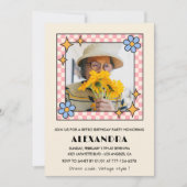 80e verjaardag uitnodiging Retro Groovy Blue Flora (Voorkant)