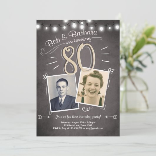 80e Verjaardag Uitnodiging Tweeling Verjaardag CT (Staand voorkant)