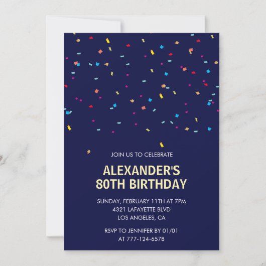 80e verjaardag uitnodigingen Mannen Confetti Moder (Voorkant)