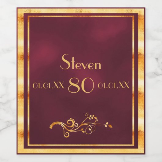 80e verjaardag van de elegante bogundy en goud wijn etiket (Enkel label)