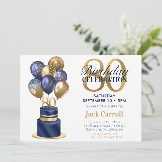 80e verjaardag Verrassing Marine Blauwe Cake Kaart (Staand voorkant)