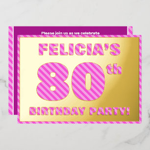 80e verjaardag — Vet, vuurtje, roze band # 80 Folie Uitnodiging