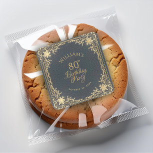 80e Verjaardag Vintage Blauwe Gouden Script Elegan Vierkante Sticker