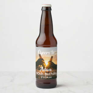 80e verjaardag voor jongens die bier kauwen etiket