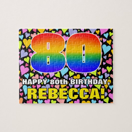 80e verjaardag — Vun, liefhebbende hartvormen + "8 Legpuzzel (Horizontaal)