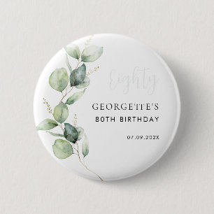 80e Verjaardag Waterverf Eucalyptus Script Ronde Button 5,7 Cm