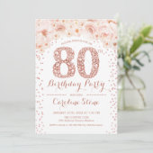 80e verjaardag - White Rose Gold Kaart (Staand voorkant)