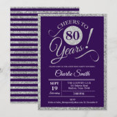 80e verjaardag - Zilver Paars JAAR Kaart (Voorkant / Achterkant)