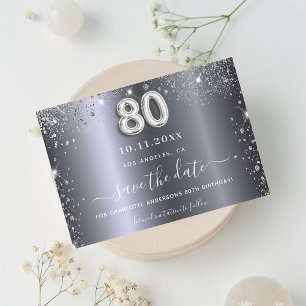 80e verjaardag zilverglitter elegant save the date