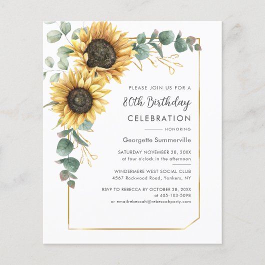 80e verjaardag Zonnebloem Eucalyptus Invite (Voorkant)