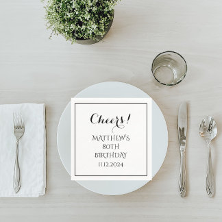 80e verjaardag zwart elegant script modern gejuich servet