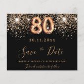 80e verjaardag zwart glitter budget behalve datum flyer (Voorkant)