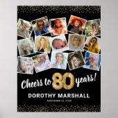 80e verjaardag zwart goud fotofeest poster (Voorkant)