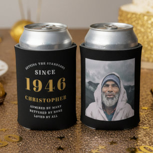 80e verjaardag zwart goud met foto blikjeskoeler