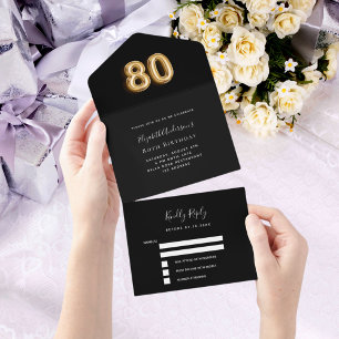 80e verjaardag zwart goud RSVP All In One Uitnodiging