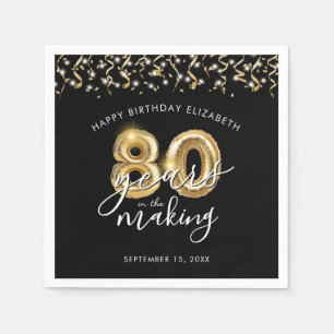 80e verjaardag zwart goud script ballon streamers servet