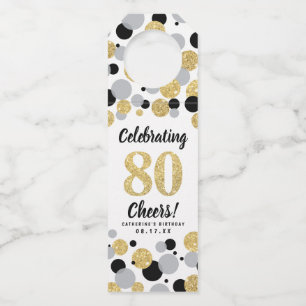 80e Verjaardag Zwart Grijs Goud Glitter Confetti Flessenhanger
